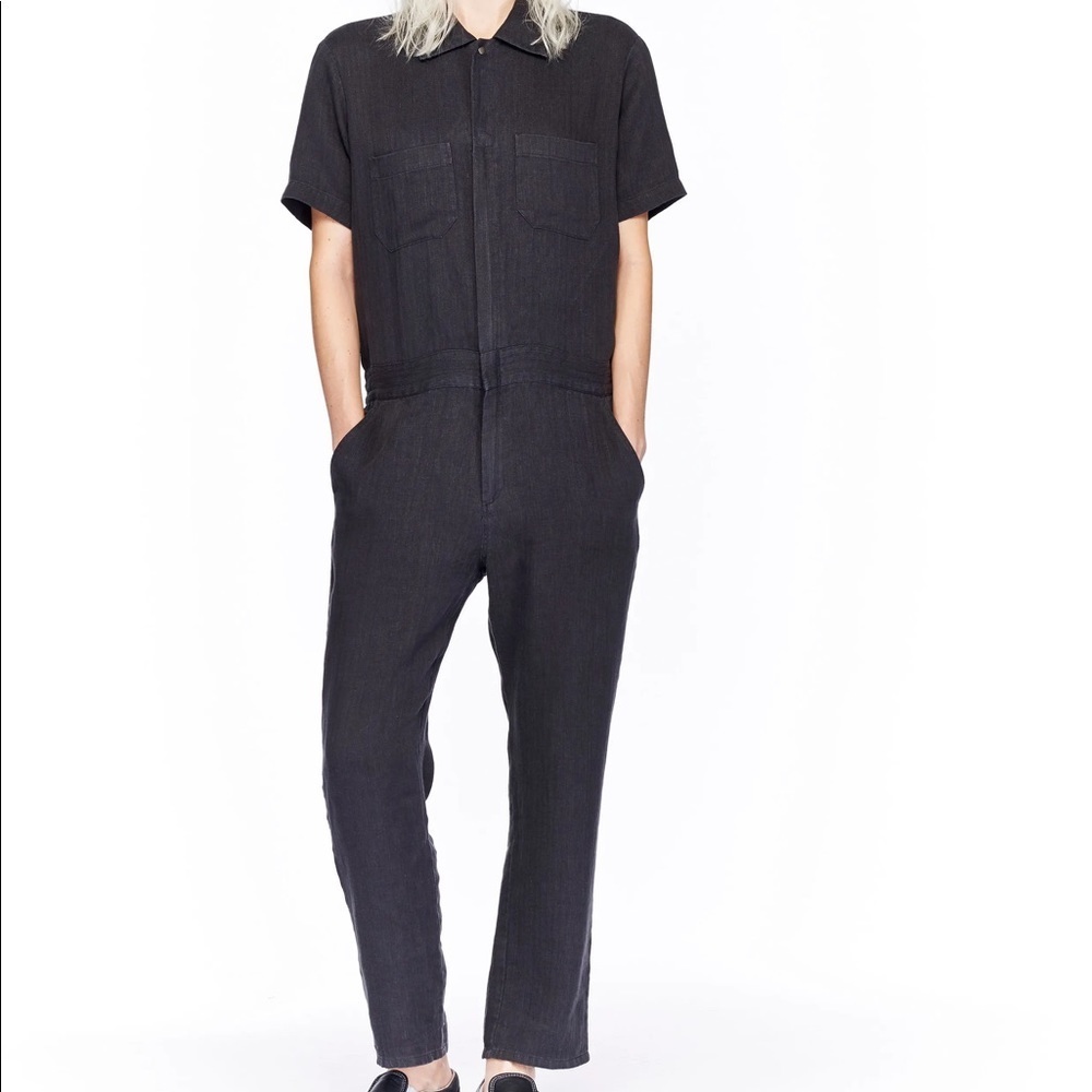 6397 Short Sleeve Long Utility Zip Up Elastic Waist Jumpsuit Gray Sz Small